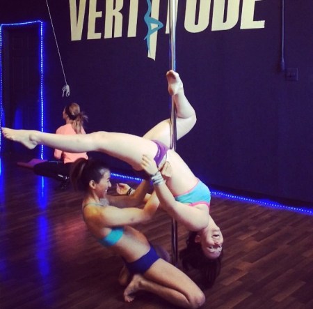 Nancy helps me out as I finish a complicated tumble. She's an awesome spotter!